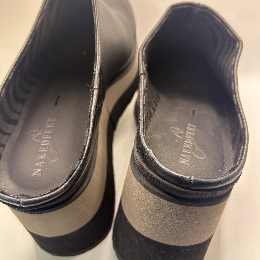 Black Naked Feet Coach Leather Platform Slip-On Shoes 10 chunky platform monochr - Picture 9 of 9